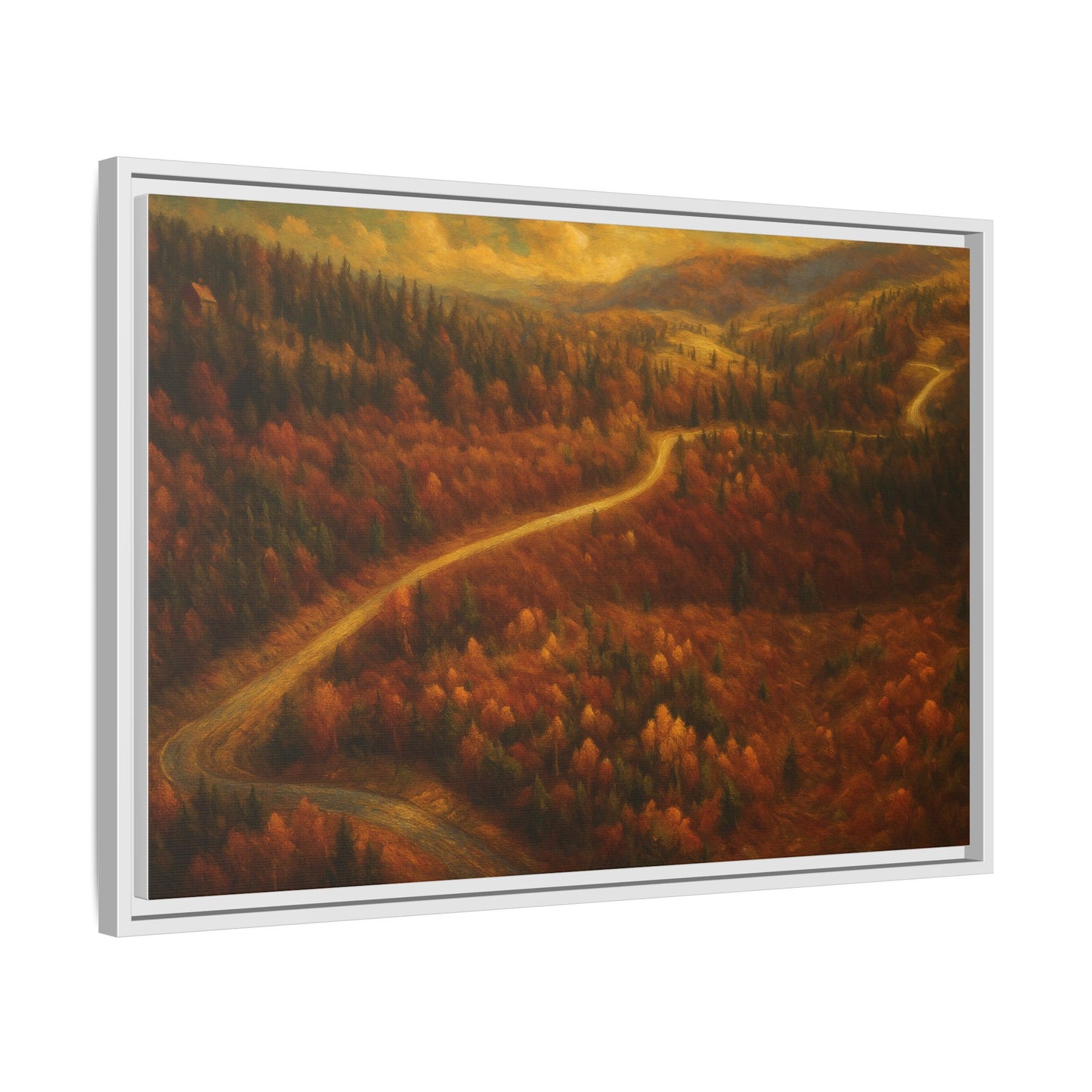 Autumn Landscape Framed Canvas Art, Cozy Home Decor, Warm Fall Vibes, Gift for Nature Lovers, Perfect for Thanksgiving