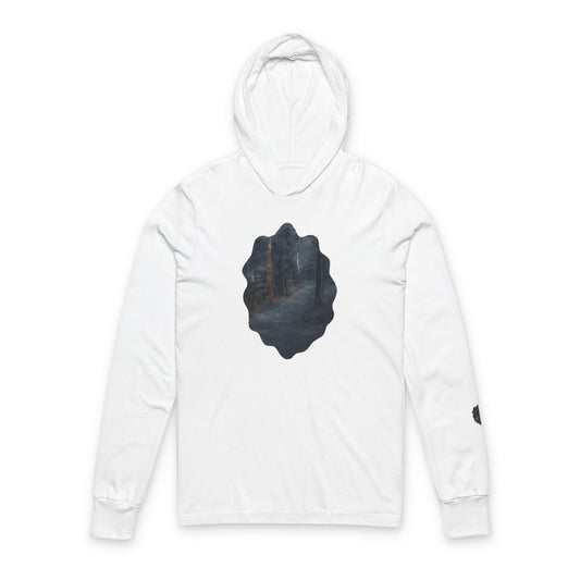 Unisex Hooded Long Sleeve Tee with Dreamy Forest Design | Cozy Casual Wear, Perfect for Camping, Hiking, Gift for Nature Lovers - product image