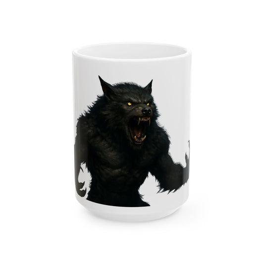 Werewolf Graphic Ceramic Mug, Unique Gift for Animal Lovers, Halloween Decor, Coffee Cup, 11oz 15oz Sizes Available