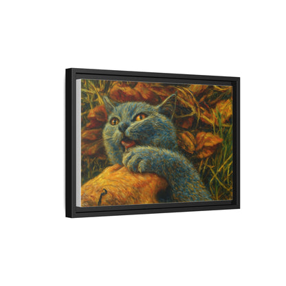 Whimsical Cat Wall Art, Blue Cat Framed Print, Colorful Canvas Decor, Pet Lover Gift, Funny Home Accent