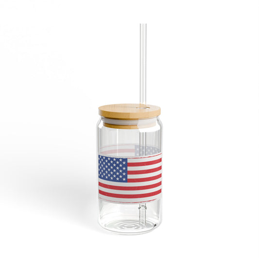 Patriotic 16oz Sipper Glass with Straw, Perfect for BBQs, 4th of July, Gifts, Everyday Use, Summer Parties - product image