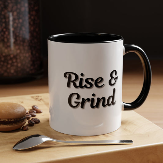 Rise & Grind Coffee Mug – Motivational Black Accent Mug for Daily Inspiration - product image