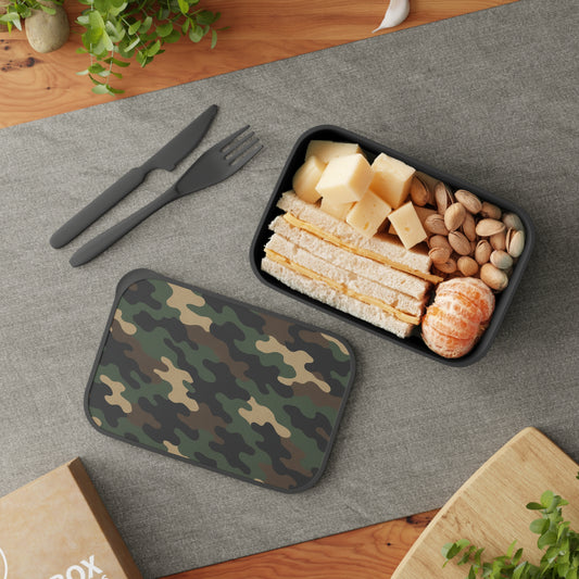 Camouflage Bento Box with Utensils, Stylish Lunch Container, Meal Prep Box, Outdoor Picnic Essential, Durable Food Storage - product image