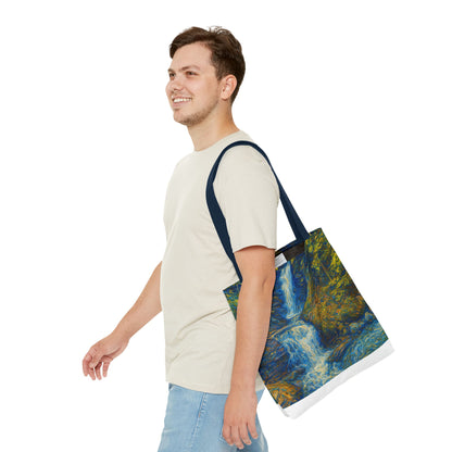 Nature-Inspired Tote Bag, Artistic Eco-Friendly Shopper, Waterfall Design, Reusable Market Bag, Gift for Nature Lovers