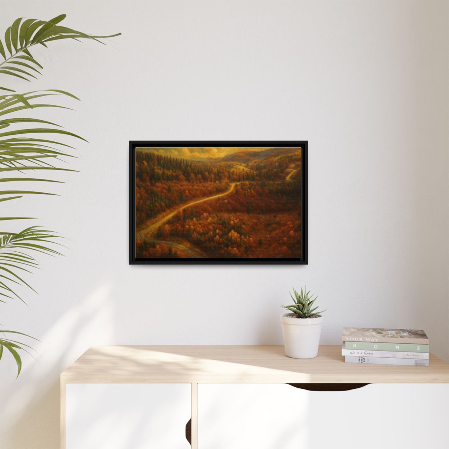 Autumn Landscape Framed Canvas Art, Cozy Home Decor, Warm Fall Vibes, Gift for Nature Lovers, Perfect for Thanksgiving