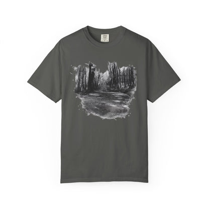 Artistic Forest Scene T-shirt | Nature Lover Gift, Outdoor Adventure Tee, Eco-Friendly Fashion, Vintage Inspired Clothing, Unisex Gift