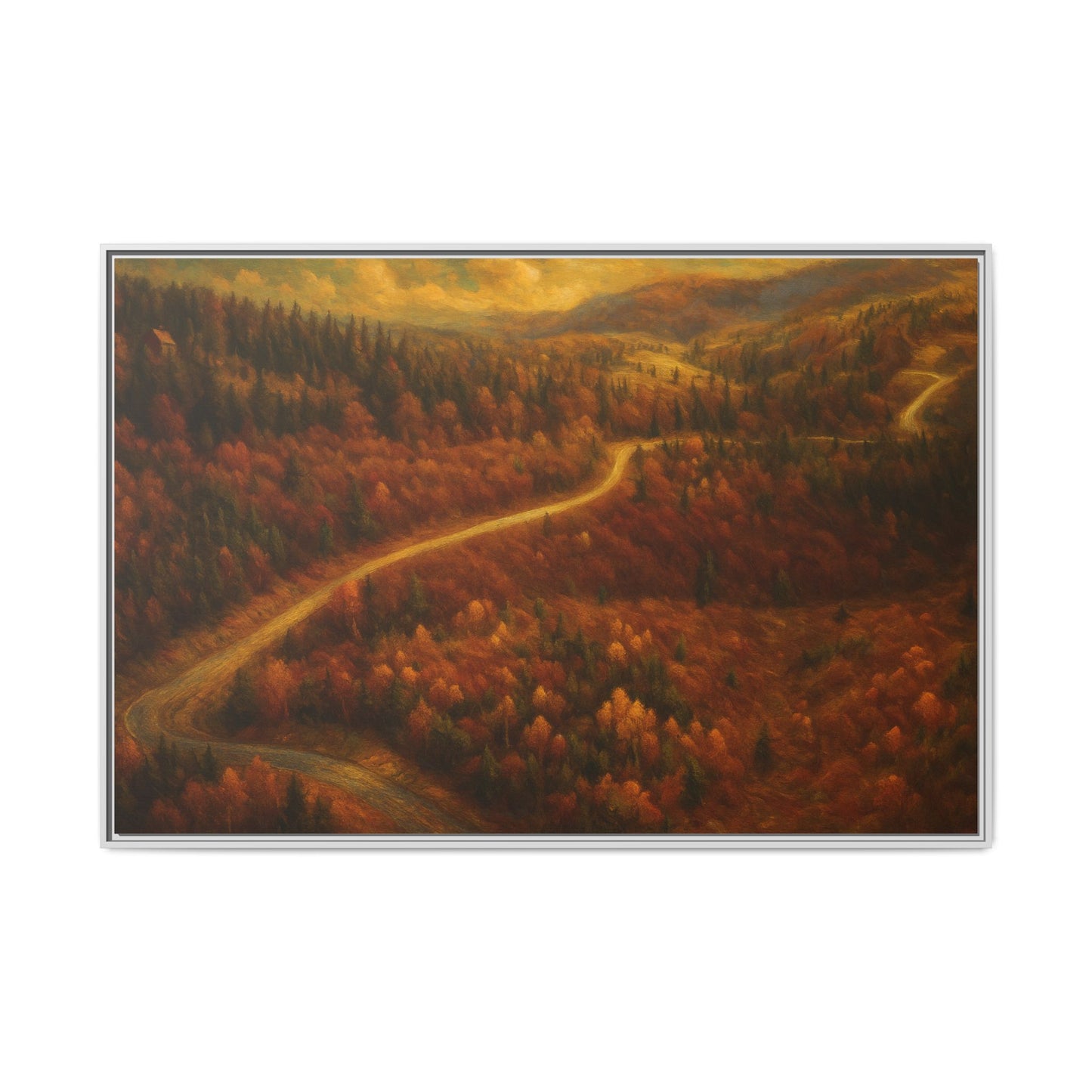 Autumn Landscape Framed Canvas Art, Cozy Home Decor, Warm Fall Vibes, Gift for Nature Lovers, Perfect for Thanksgiving
