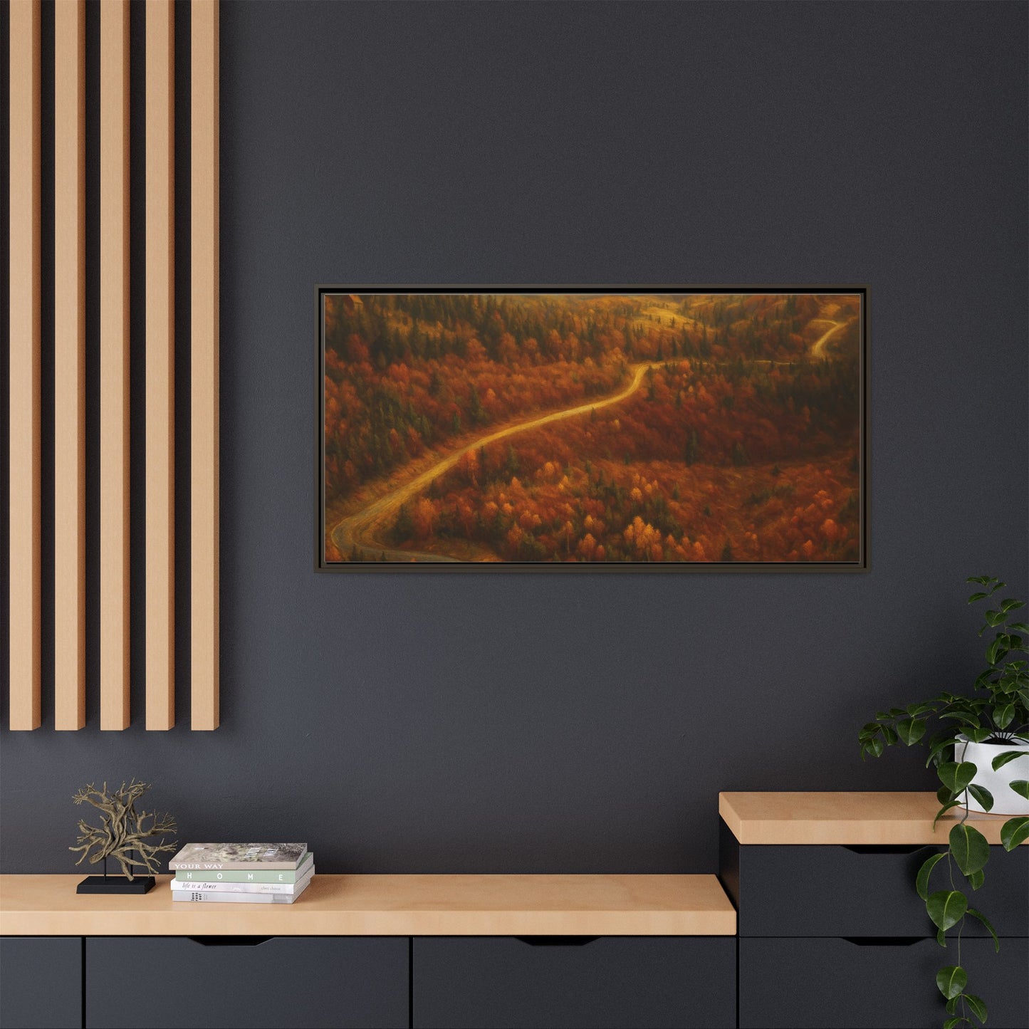 Autumn Landscape Framed Canvas Art, Cozy Home Decor, Warm Fall Vibes, Gift for Nature Lovers, Perfect for Thanksgiving
