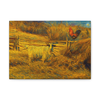 Farmhouse Canvas Wall Art - Rustic Animal Decor, Goat and Rooster Painting, Country Home, Farmhouse Style, Gift for Farmers