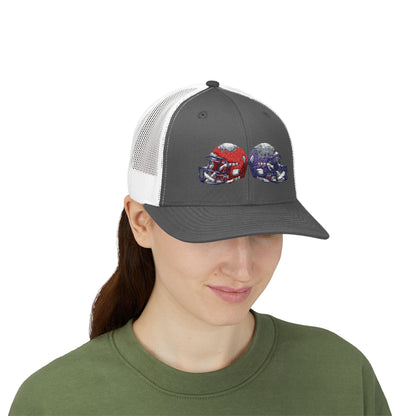 Sporty Snapback Trucker Cap with Football Helmets, Baseball Cap, Outdoor Activity Hat, Gift for Sports Fans, Team Spirit Wear