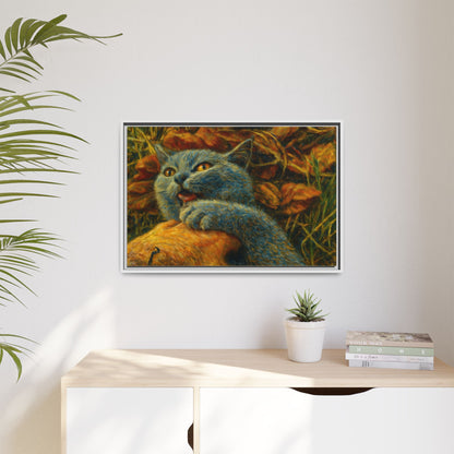 Whimsical Cat Wall Art, Blue Cat Framed Print, Colorful Canvas Decor, Pet Lover Gift, Funny Home Accent