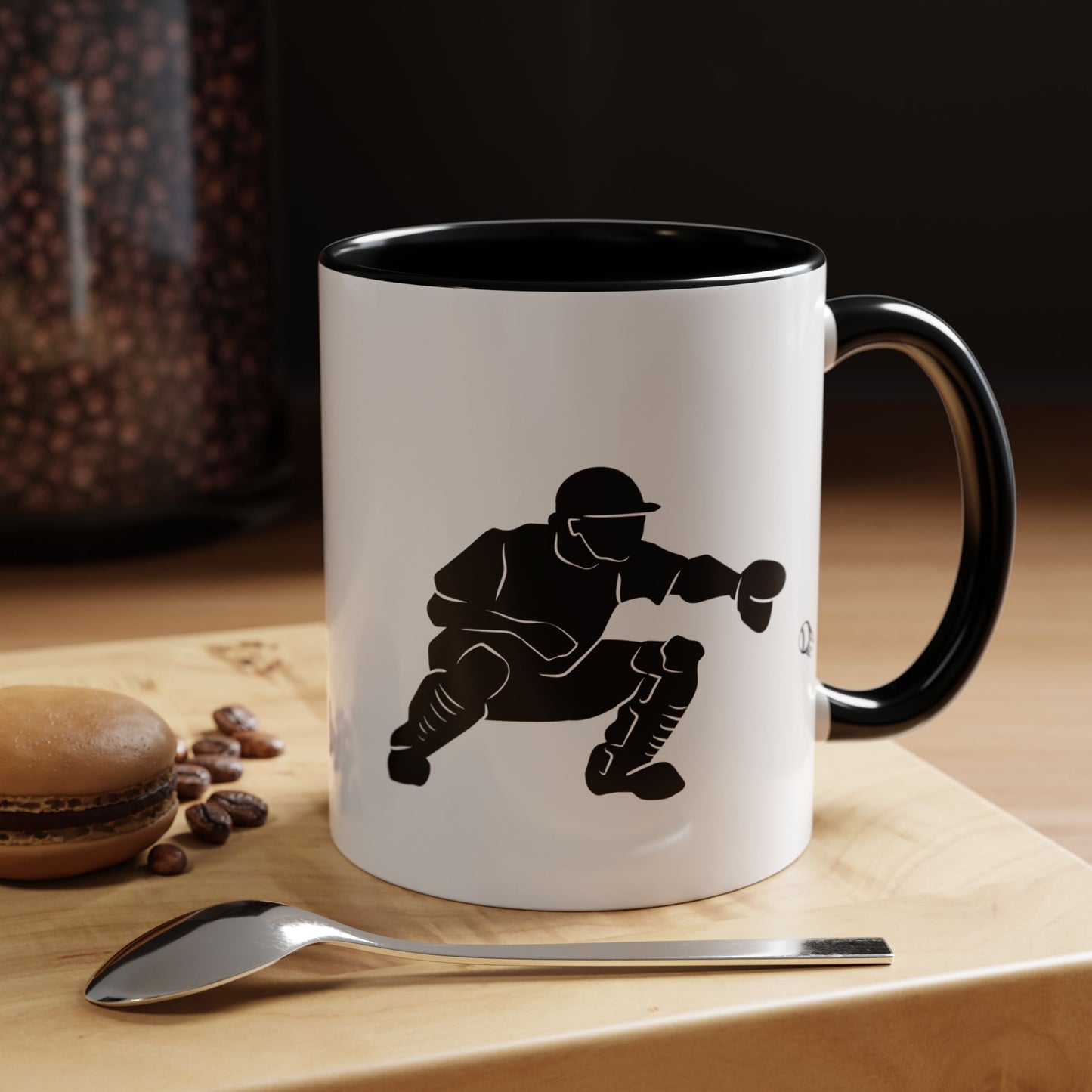 Baseball Catcher Coffee Mug, Sports Gift for Coaches, Black Accent Mug for Fans, Perfect for Birthdays & Celebrations, Unique Cup - product image