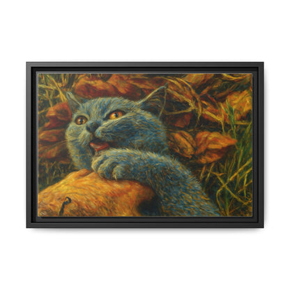 Whimsical Cat Wall Art, Blue Cat Framed Print, Colorful Canvas Decor, Pet Lover Gift, Funny Home Accent