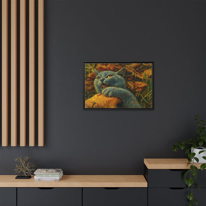 Whimsical Cat Wall Art, Blue Cat Framed Print, Colorful Canvas Decor, Pet Lover Gift, Funny Home Accent