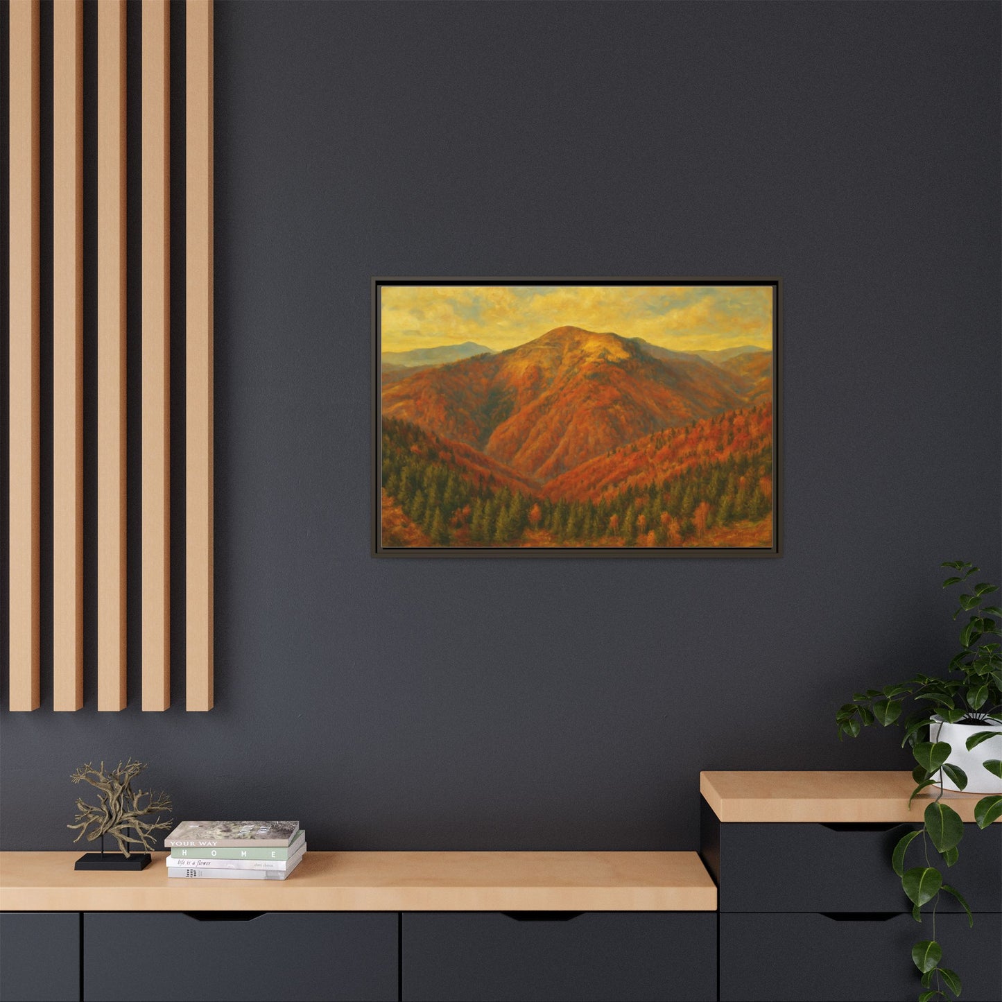 Autumn Landscape Wall Art, Cozy Home Decor, Nature Print, Framed Canvas, Fall Decorations, Gift Idea for Art Lovers