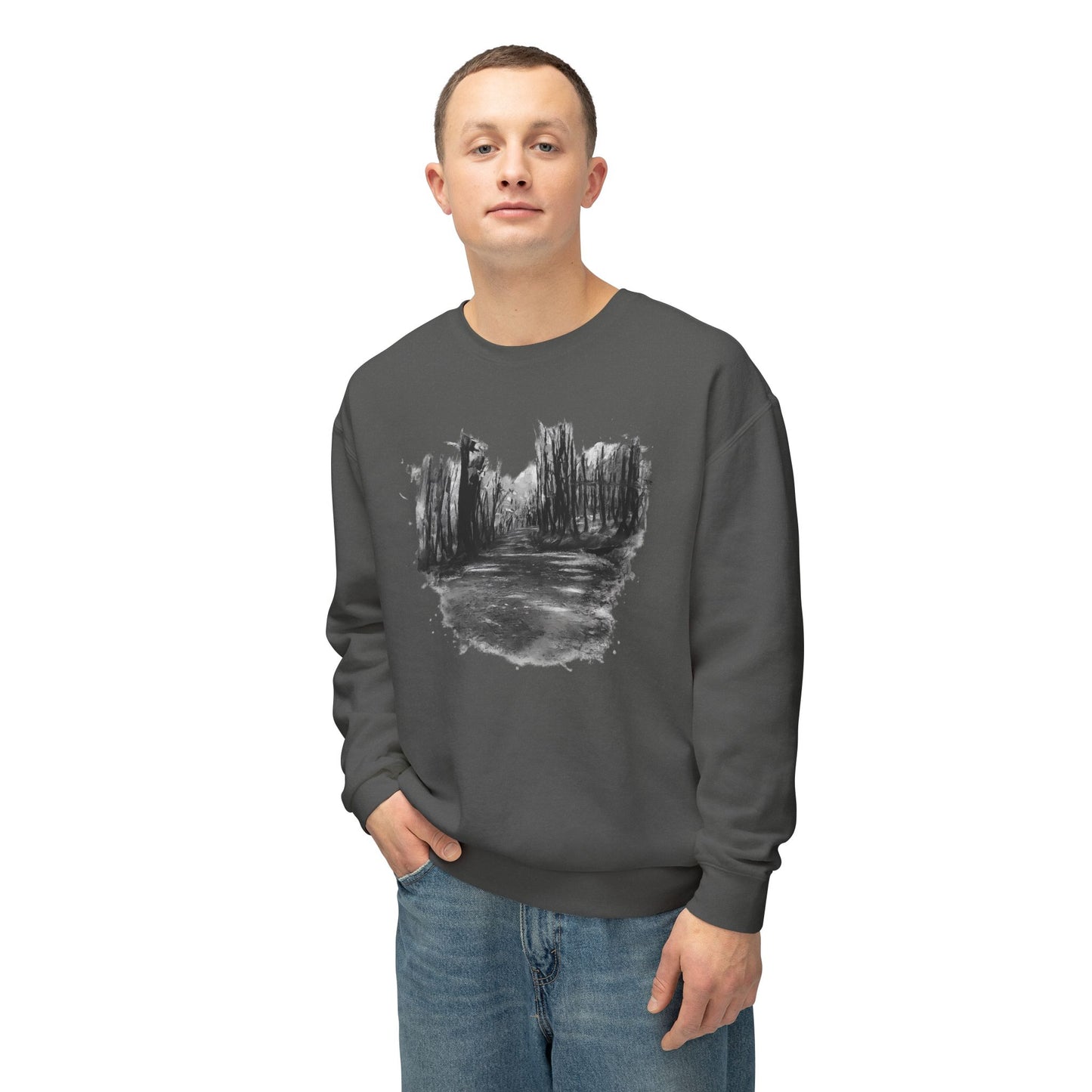 Scenic Minimalist Crewneck Sweatshirt - Cozy Art Tee for Nature Lovers, Gift for Her, Layering Essential, Perfect for Fall, Everyday Wear