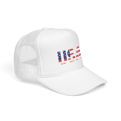 USA Flag Embroidered Foam Trucker Hat, Patriotic Cap, Red Mesh Hat, Summer Outdoor Gear, Festival Accessory, July 4th Gift
