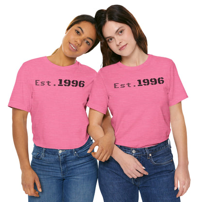 Unisex Jersey Tee - 'Est. 1996' Graphic Shirt, Birthday Gift, Casual Wear, Vintage Style, Retro Fashion, Gift for Him/Her