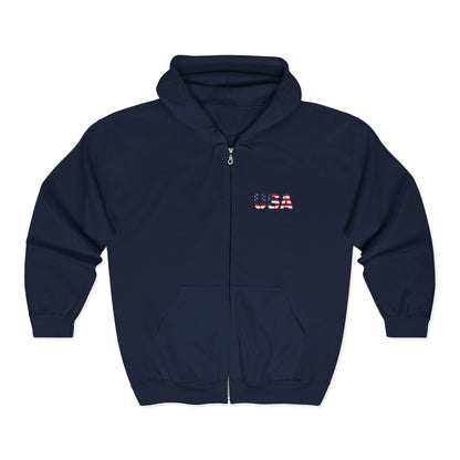 USA Flag Full Zip Hoodie - Unisex Sweatshirt for Independence Day, Patriotic Apparel, Casual Wear, Gifts for Veterans