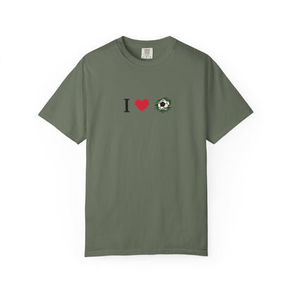I Love Football (Soccer) Unisex Garment-Dyed T-shirt, Casual Tee, Everyday Wear, Gift for Him/Her, Stylish Apparel