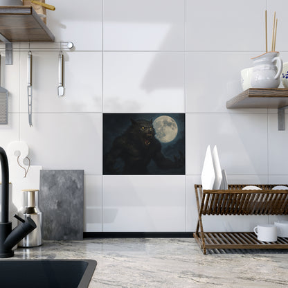 Werewolf Ceramics Decor, Unique Wolf Moon Tile, Gothic Home Accents, Halloween Gift, Dark Art Decoration, Spooky Wall Art