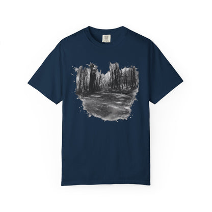 Artistic Forest Scene T-shirt | Nature Lover Gift, Outdoor Adventure Tee, Eco-Friendly Fashion, Vintage Inspired Clothing, Unisex Gift