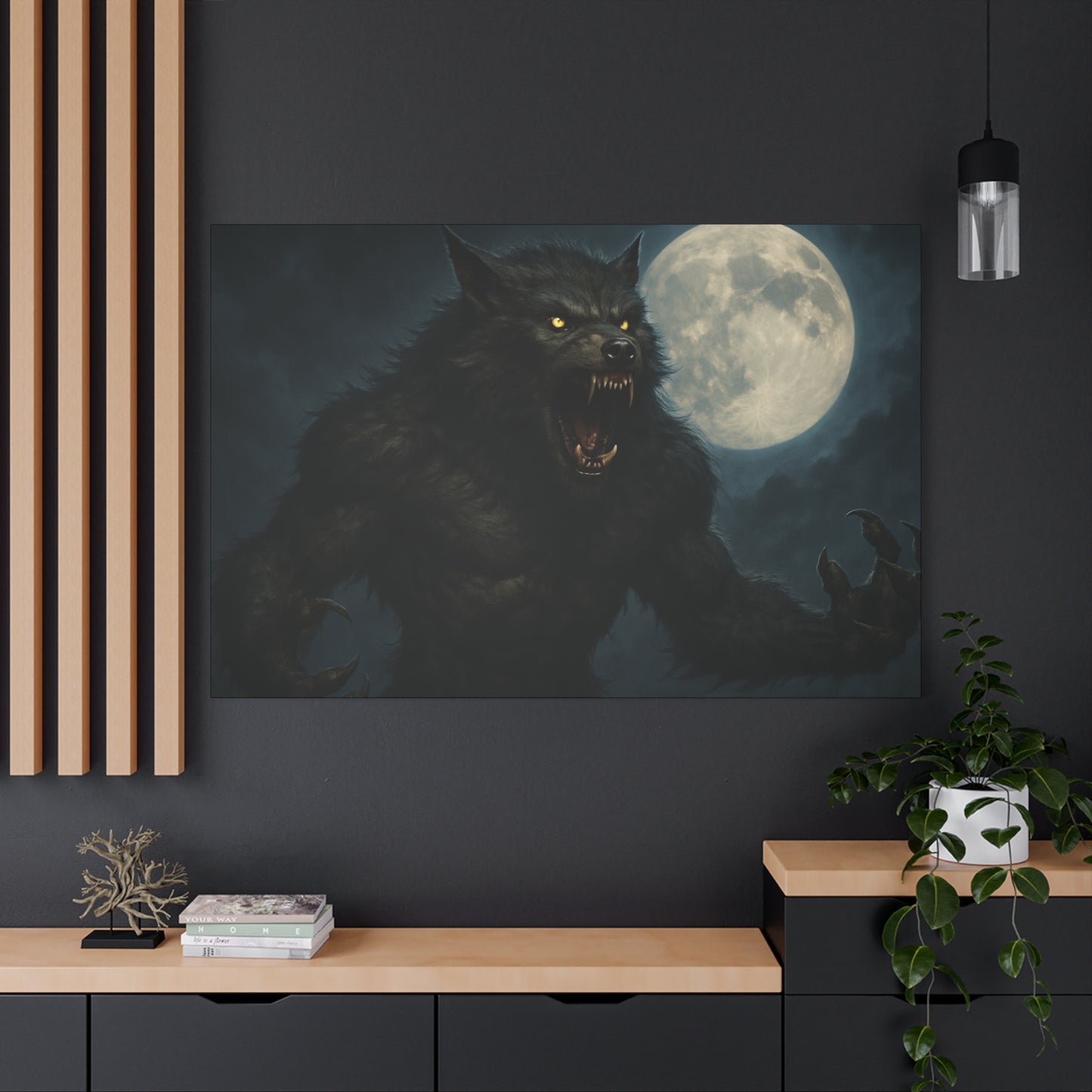 Werewolf Moon Canvas Art | Dark Fantasy Decor for Halloween, Gothic Home, Werewolf Lover Gift, Unique Wall Art, Spooky Decor
