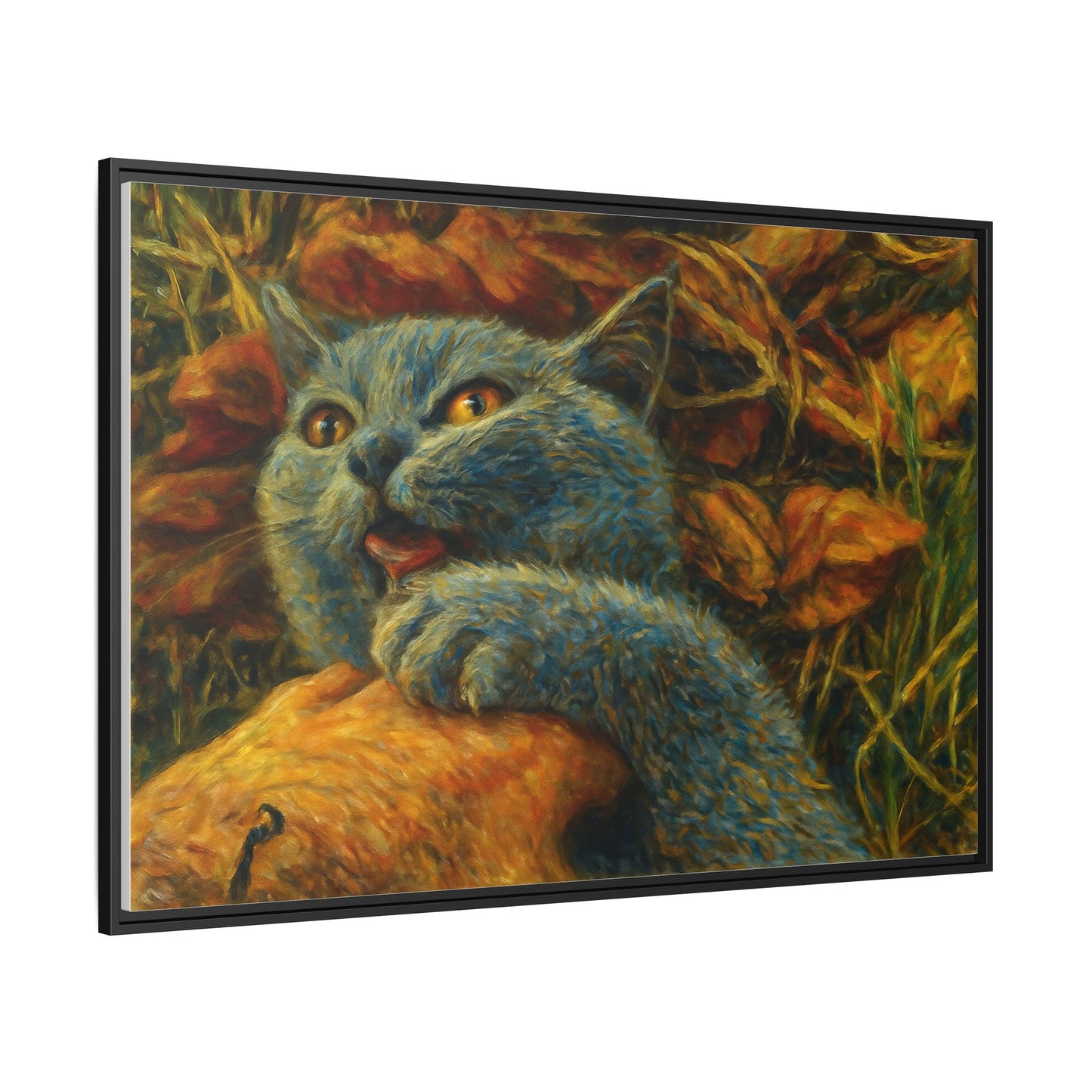 Whimsical Cat Wall Art, Blue Cat Framed Print, Colorful Canvas Decor, Pet Lover Gift, Funny Home Accent