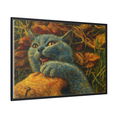 Whimsical Cat Wall Art, Blue Cat Framed Print, Colorful Canvas Decor, Pet Lover Gift, Funny Home Accent