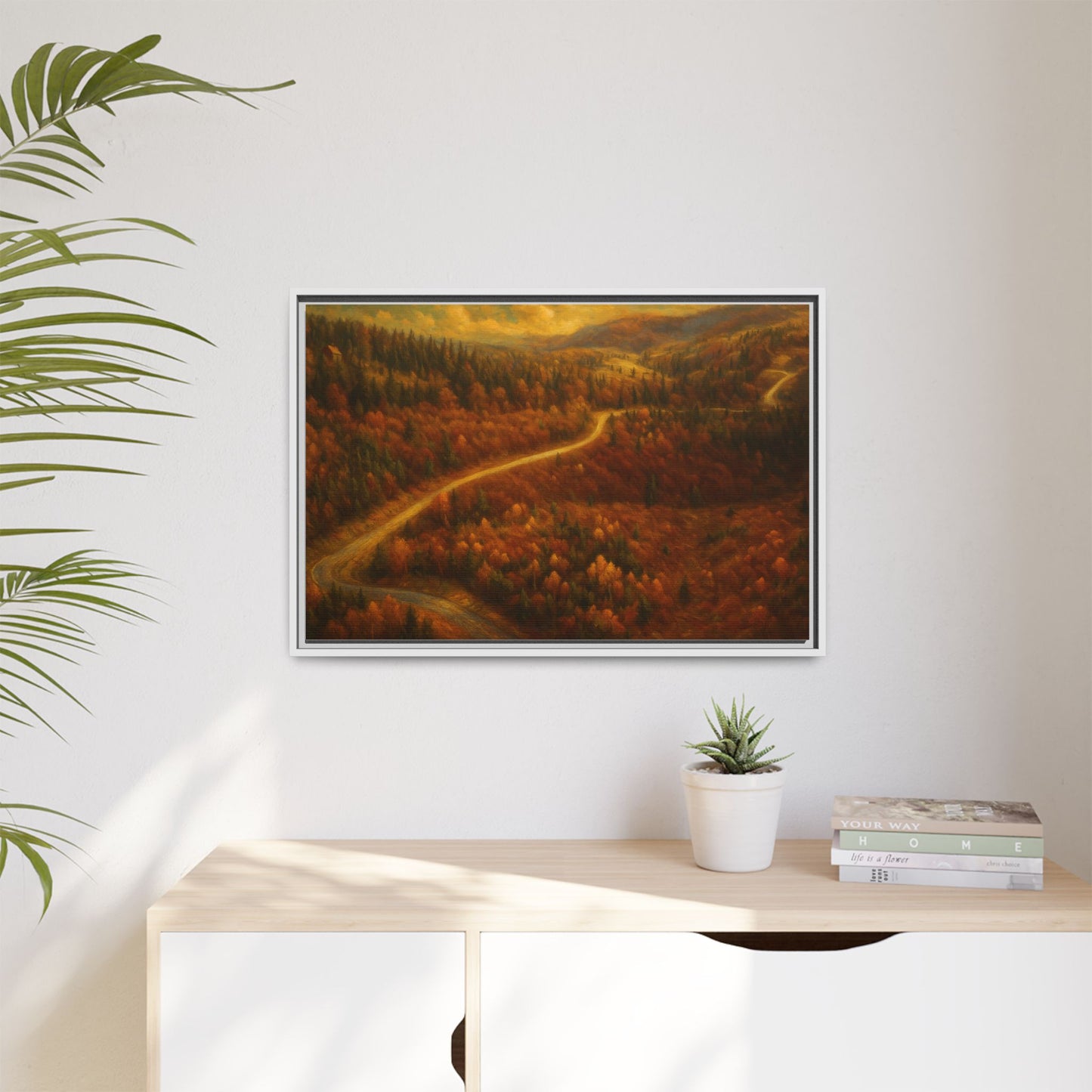 Autumn Landscape Framed Canvas Art, Cozy Home Decor, Warm Fall Vibes, Gift for Nature Lovers, Perfect for Thanksgiving