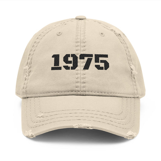 Distressed Dad Hat with 1975 Embroidery, Vintage Style Cap for Fathers, Gift for Birthdays, Casual Wear, Unisex Fashion Accessory - product image