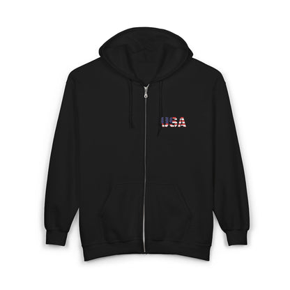 USA Flag Full Zip Hoodie - Unisex Sweatshirt for Independence Day, Patriotic Apparel, Casual Wear, Gifts for Veterans