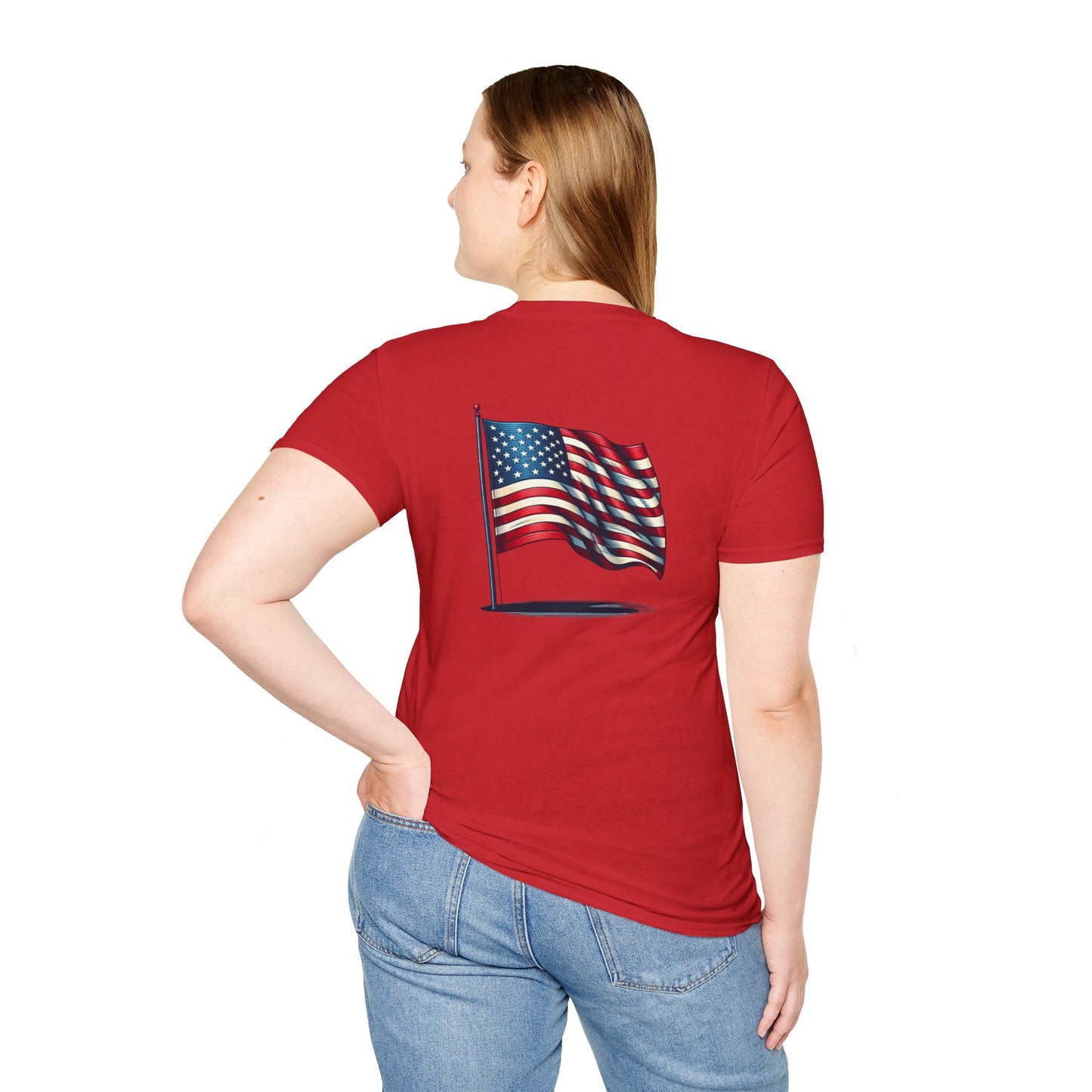 Patriotic Unisex Softstyle T-Shirt, American Flag Tee, USA Pride Shirt, Perfect for Independence Day, Casual Wear