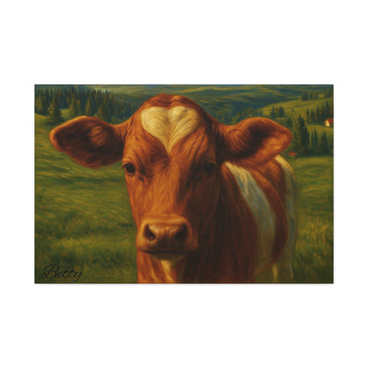 Cow Calf Portrait Canvas Print, Farm Animal Wall Art Decoration, Custom Matte Canvas Picture, Barnyard Animal Rustic Decor, Personalized