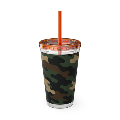 Stylish Camo Tumbler, 16oz Cup with Straw, Perfect for Outdoor Adventures, Gifts for Him, Travel Mug, Eco-friendly Drinkware, Camping