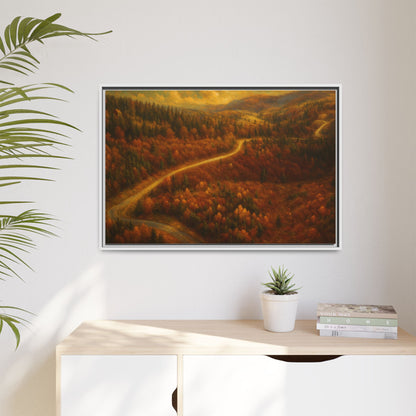 Autumn Landscape Framed Canvas Art, Cozy Home Decor, Warm Fall Vibes, Gift for Nature Lovers, Perfect for Thanksgiving