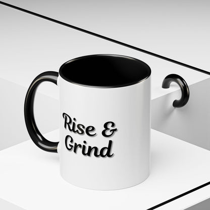 Rise & Grind Coffee Mug – Motivational Black Accent Mug for Daily Inspiration