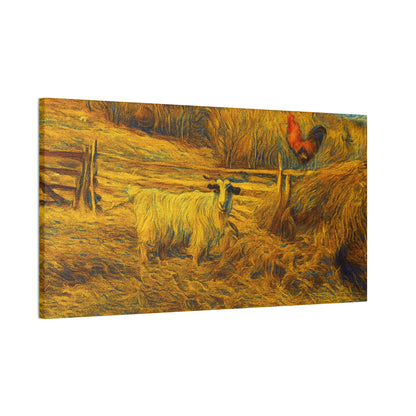 Farmhouse Canvas Wall Art - Rustic Animal Decor, Goat and Rooster Painting, Country Home, Farmhouse Style, Gift for Farmers