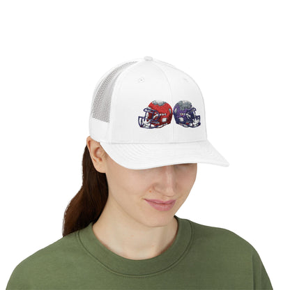 Sporty Snapback Trucker Cap with Football Helmets, Baseball Cap, Outdoor Activity Hat, Gift for Sports Fans, Team Spirit Wear