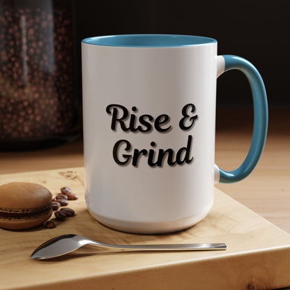 Rise & Grind Coffee Mug – Motivational Black Accent Mug for Daily Inspiration