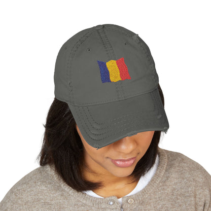Embroidered Distressed Romanian Flag Dad Hat | Casual Cap for Everyday Style, Perfect Gift for Dad, Summer Outings, Festivals, Family Events