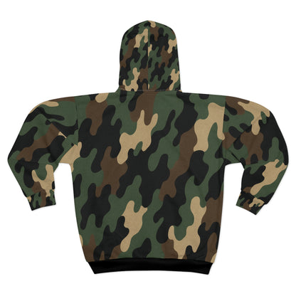 Camo Unisex Zip Hoodie, Cozy Military-Inspired Fashion, Urban Streetwear, Gift for Him or Her, Outdoor Adventures, Casual Wear