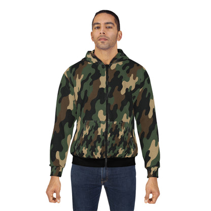 Camo Unisex Zip Hoodie, Cozy Military-Inspired Fashion, Urban Streetwear, Gift for Him or Her, Outdoor Adventures, Casual Wear