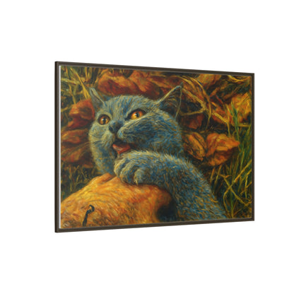 Whimsical Cat Wall Art, Blue Cat Framed Print, Colorful Canvas Decor, Pet Lover Gift, Funny Home Accent
