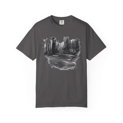 Artistic Forest Scene T-shirt | Nature Lover Gift, Outdoor Adventure Tee, Eco-Friendly Fashion, Vintage Inspired Clothing, Unisex Gift
