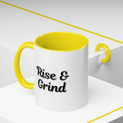 Rise & Grind Coffee Mug – Motivational Black Accent Mug for Daily Inspiration