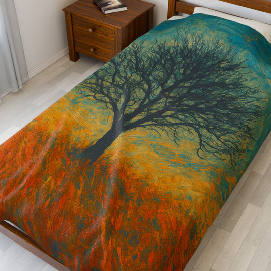 Cozy Velveteen Plush Blanket with Serene Tree Design | Comfortable Home Decor, Gift for Nature Lovers, Cozy Nights, Warmth&Style - product image