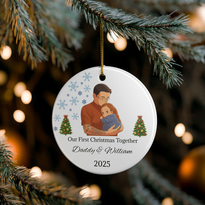 Daddy and Baby Personalized Ceramic Ornaments, Our First Christmas Together | 2025 Keepsake Gift, Holiday Decor, Tree Decoration, Family