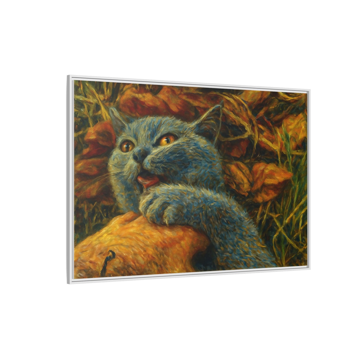 Whimsical Cat Wall Art, Blue Cat Framed Print, Colorful Canvas Decor, Pet Lover Gift, Funny Home Accent