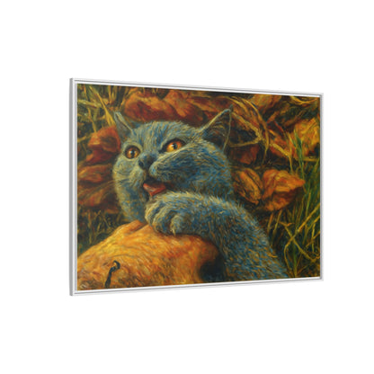 Whimsical Cat Wall Art, Blue Cat Framed Print, Colorful Canvas Decor, Pet Lover Gift, Funny Home Accent